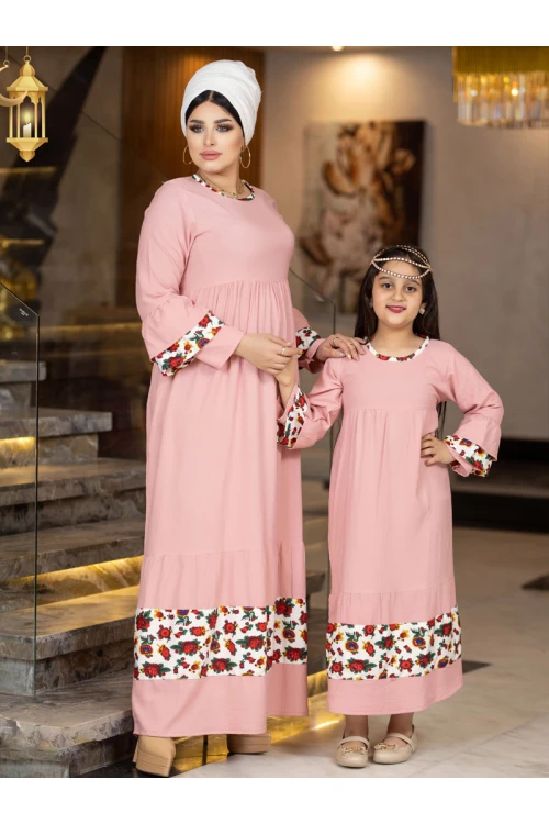 جلابية رمضانية بأكمام طويلة واطراف مزينة بالزهور