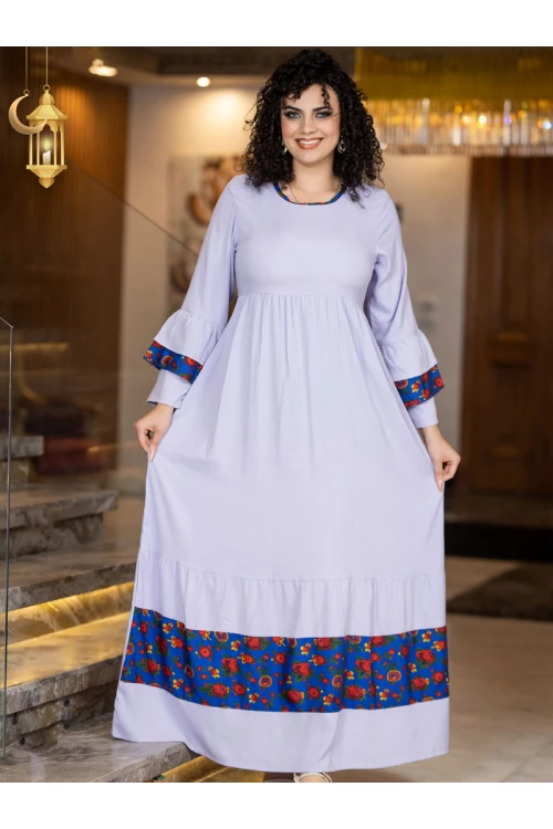 جلابية رمضانية بأكمام طويلة واطراف مزينة بالزهور