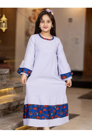 جلابية رمضانية  بأكمام طويلة بناتي واطراف مزينة بالزهور