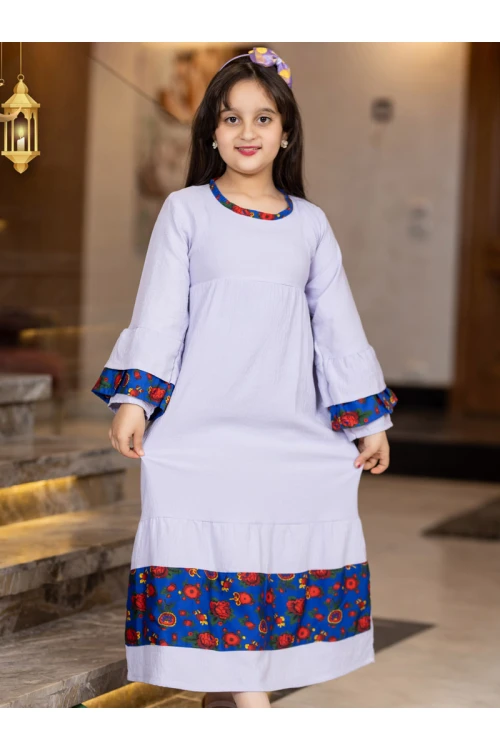 جلابية رمضانية  بأكمام طويلة بناتي واطراف مزينة بالزهور