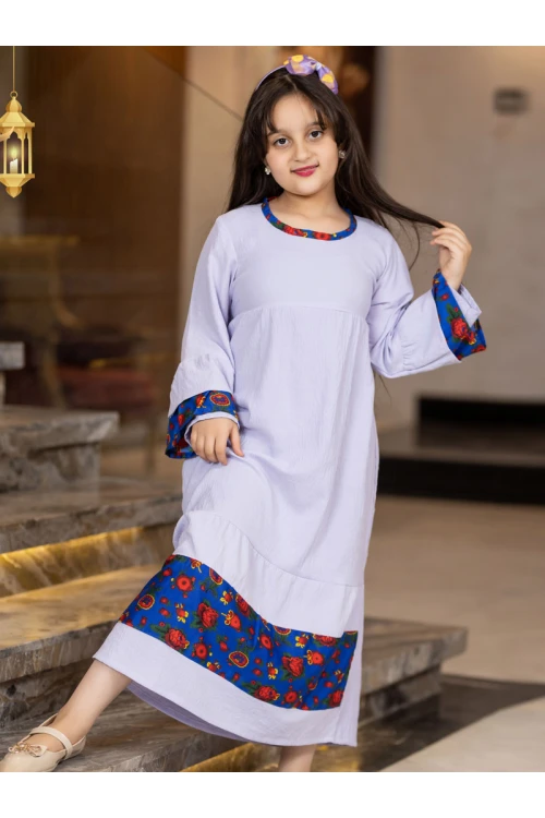 جلابية رمضانية  بأكمام طويلة بناتي واطراف مزينة بالزهور