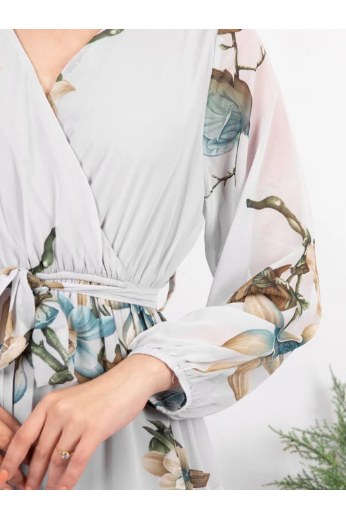 فستان ميدي مشجر بأكمام طويلة