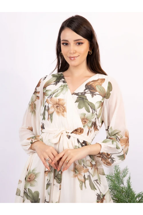 فستان ميدي مشجر بأكمام طويلة