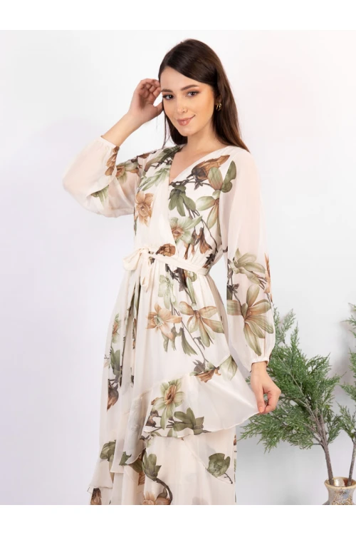 فستان ميدي مشجر بأكمام طويلة