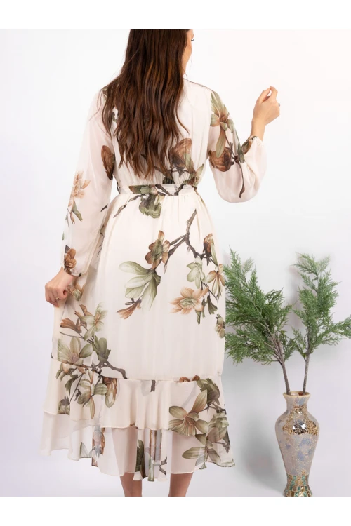 فستان ميدي مشجر بأكمام طويلة