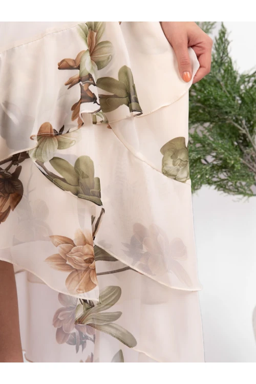 فستان ميدي مشجر بأكمام طويلة