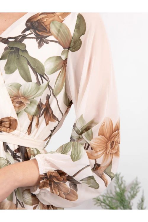 فستان ميدي مشجر بأكمام طويلة