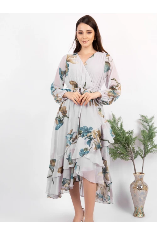 فستان ميدي مشجر بأكمام طويلة