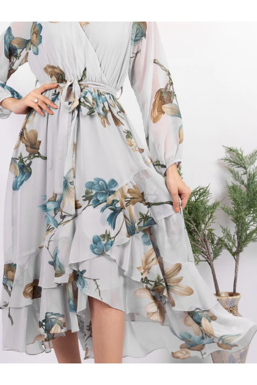 فستان ميدي مشجر بأكمام طويلة