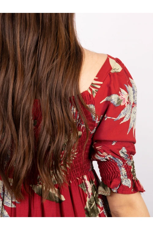 فستان ميدي مشجر بأكمام قصيرة