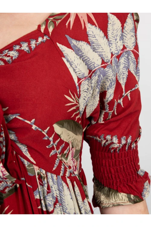 فستان ميدي مشجر بأكمام قصيرة