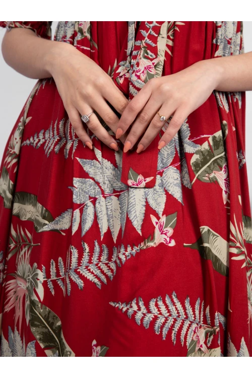 فستان ميدي مشجر بأكمام قصيرة