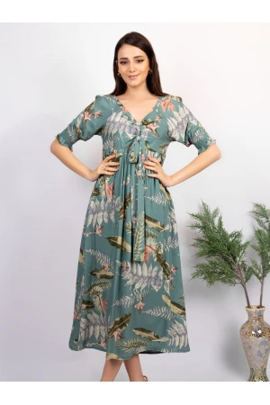 فستان ميدي مشجر بأكمام قصيرة