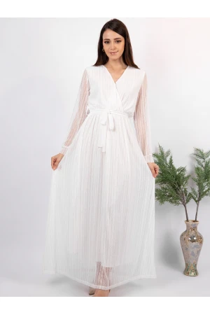 فستان طويل سادة بأكمام طويلة