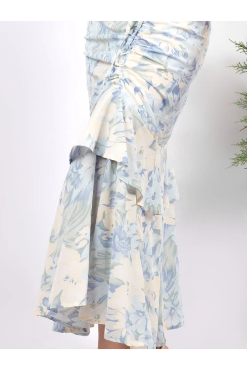 فستان ميدي مشجر بأكمام قصيرة