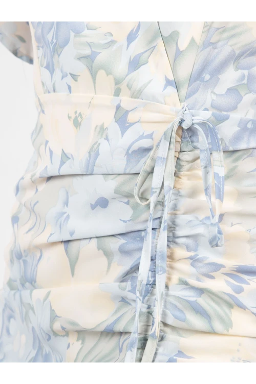 فستان ميدي مشجر بأكمام قصيرة