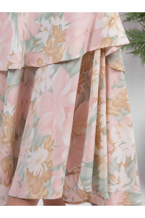 فستان ميدي مشجر بأكمام قصيرة