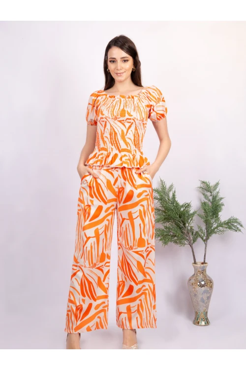 طقم بنطلون طويل مشجر مع بلوزة مشجرة