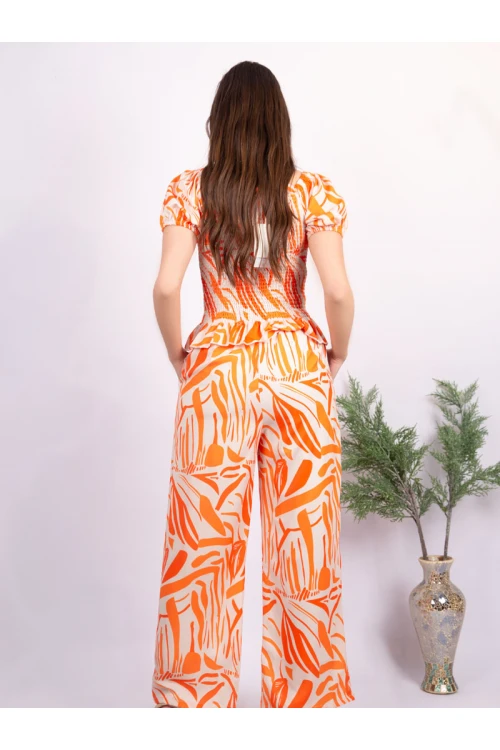 طقم بنطلون طويل مشجر مع بلوزة مشجرة