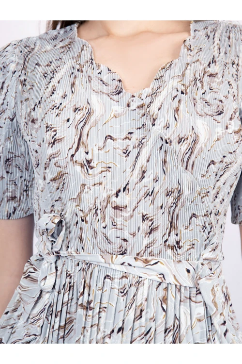 طقم بلوزة مشجرة بأكمام قصيرة وبنطلون مشجر واسع