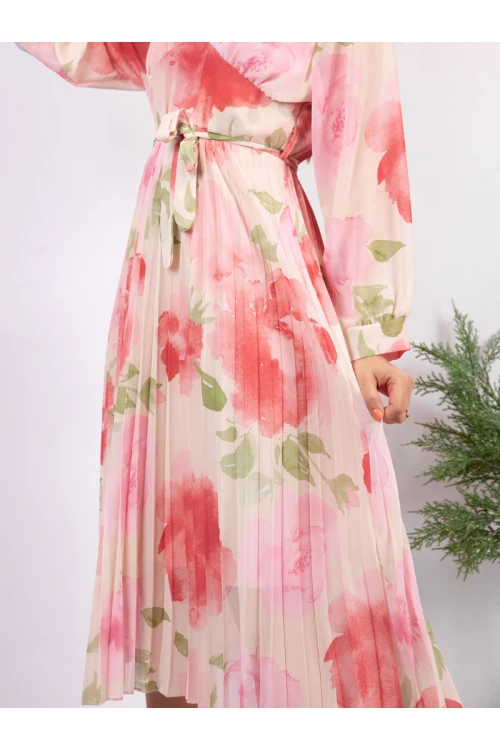 فستان قصير مشجر بأكمام طويلة