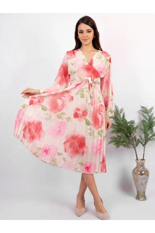 فستان قصير مشجر بأكمام طويلة