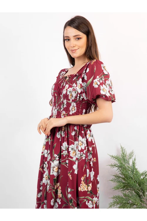 فستان ميدي مشجر بأكمام قصيرة