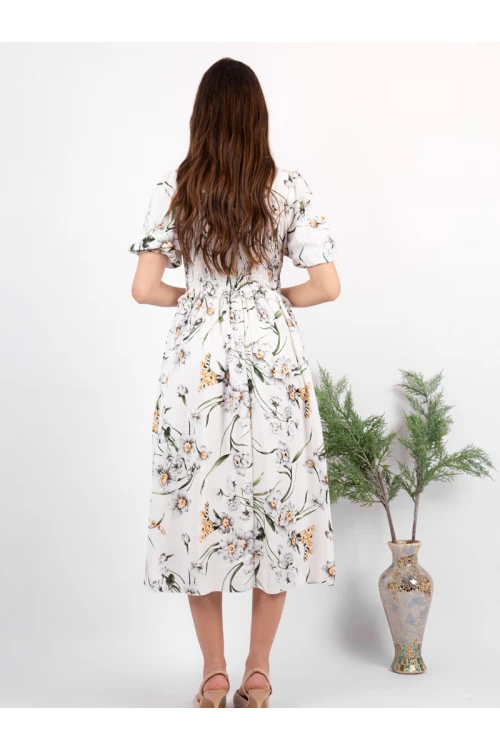 فستان ميدي مشجر بأكمام قصيرة