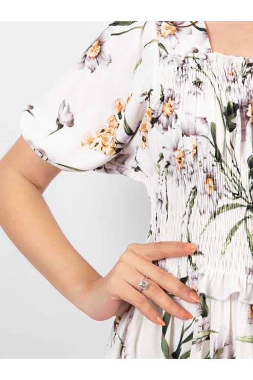 فستان ميدي مشجر بأكمام قصيرة