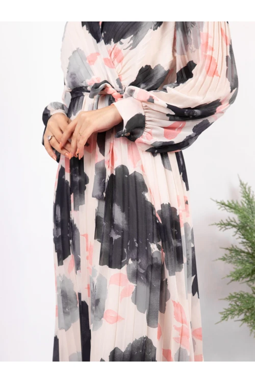 فستان ميدي مشجر بأكمام طويلة