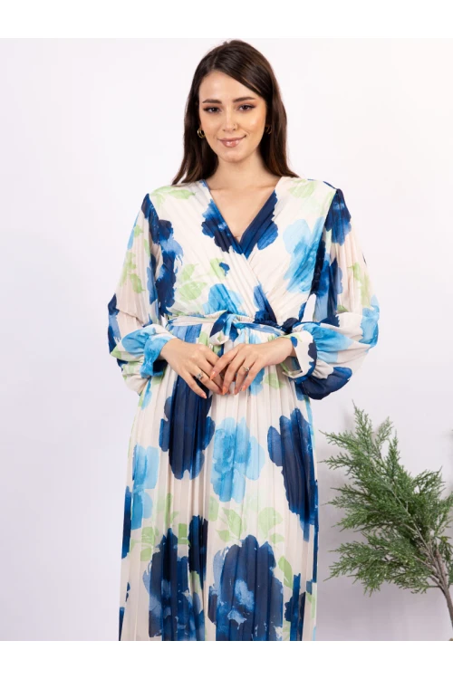 فستان ميدي مشجر بأكمام طويلة