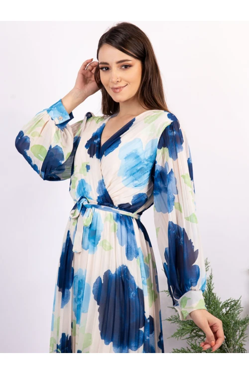 فستان ميدي مشجر بأكمام طويلة