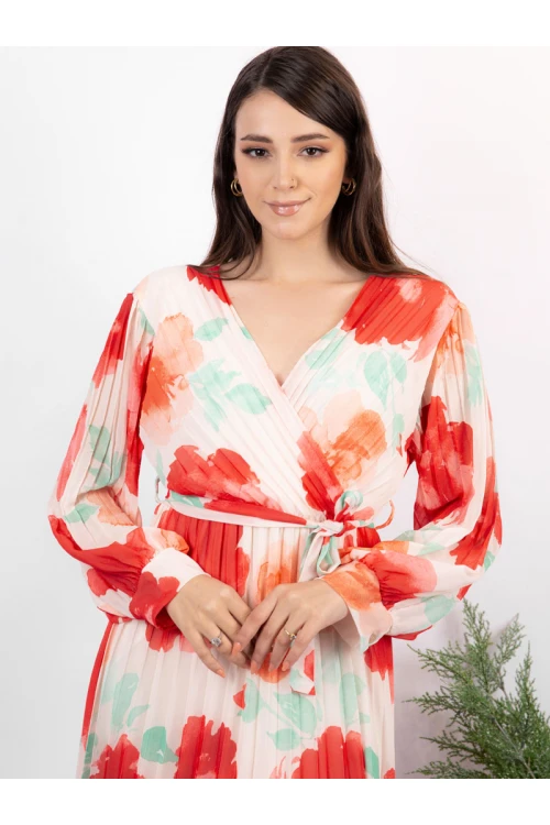 فستان ميدي مشجر بأكمام طويلة