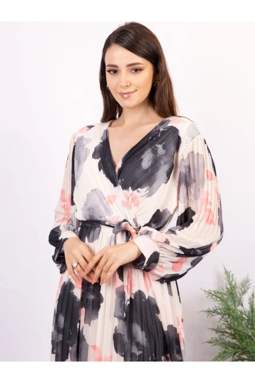 فستان ميدي مشجر بأكمام طويلة