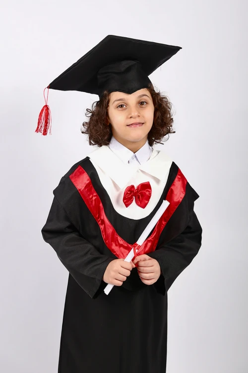 زي تخرج اطفال فيونكة حمراء روب مع قبعة