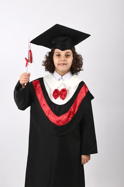 زي تخرج اطفال فيونكة حمراء روب مع قبعة