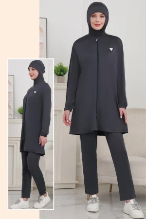 مايوه نسائي اسود ثلاث قطع سحاب امامي