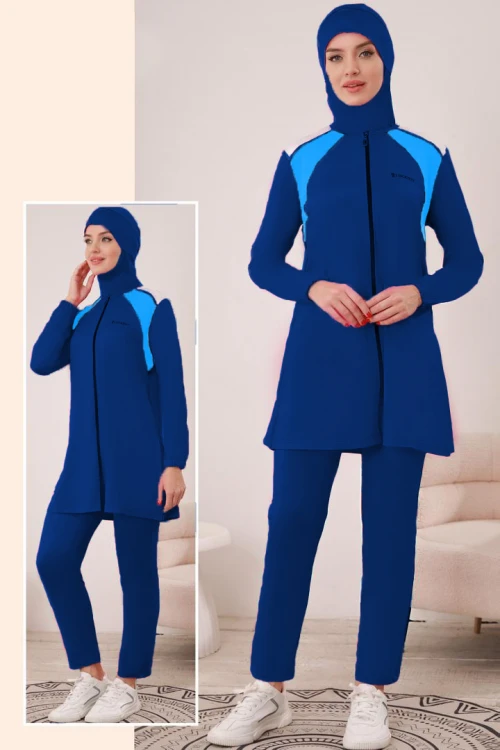 مايوه نسائي لون فوشي وسحاب امامي ثلاث قطع