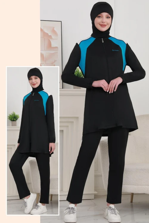 مايوه نسائي لون فوشي وسحاب امامي ثلاث قطع