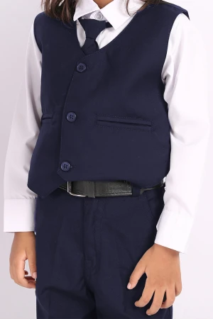 طقم بدلة روضة 5 قطع لون كحلي بقميص ابيض 