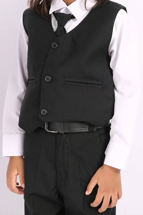 طقم بدلة روضة 5 قطع لون اسود بقميص ابيض