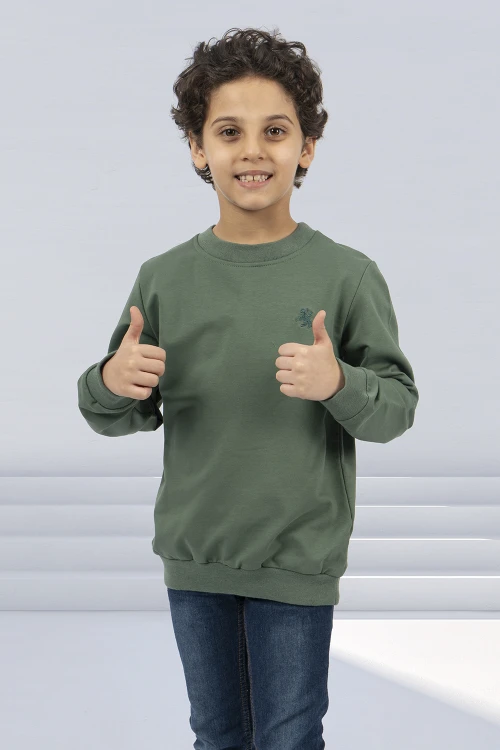 بلوفر ولادي شتوي اكمام ضيقه تطريز شعار بالجنب