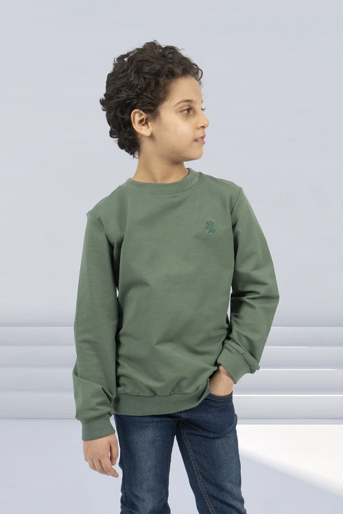 بلوفر ولادي شتوي اكمام ضيقه تطريز شعار بالجنب