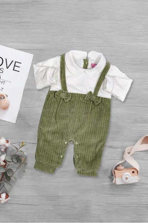 أفرول بناتي شتوي بلونين قميص بياقة مع شيال بفيونكة وأزرار إغلاق