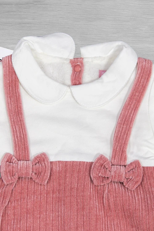 أفرول بناتي شتوي بلونين قميص بياقة مع شيال بفيونكة وأزرار إغلاق