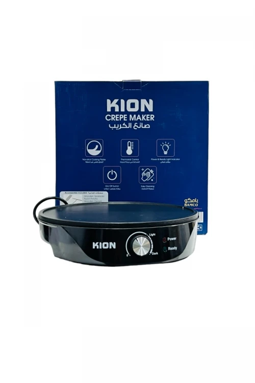 صانعة الكريب الكهربائية كيون 1000 واط مع ملحقات اضافية مفرشة خشبية و زعنفة خشبية