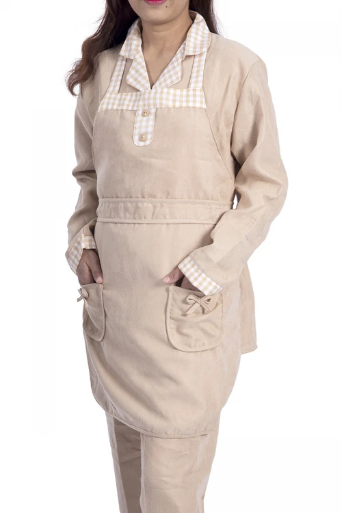 زي عاملة 3 قطع بجيوب و ازرارأمامية وياقة و أكمام بأطراف كاروهات