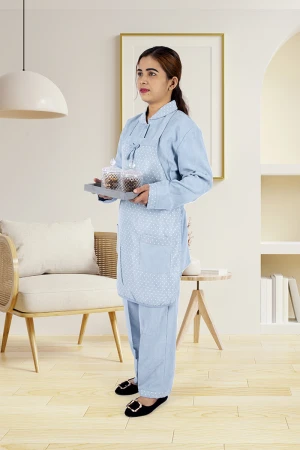 زي عاملة 3 قطع منقط بجيوب و ياقة بازرارأمامية 