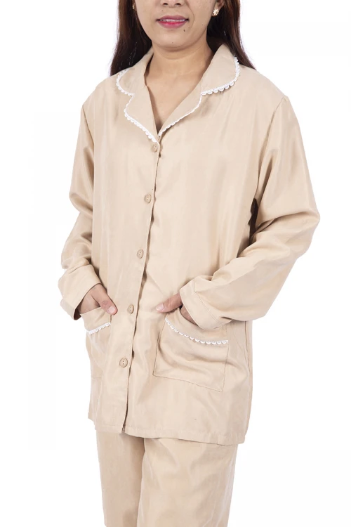 زي عاملة قطعتين أكمام طويلة  بجيوب و ياقة بأزرار أمامية