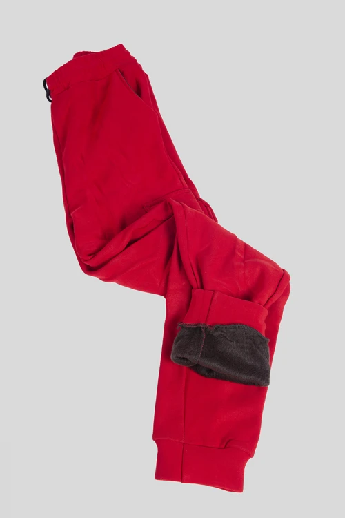 بنطلون نسائي شتوي أنيق مبطن بجيوب أمامية عليها كتابات حروف انجليزية مع حزام مطاطي و رباط على الخصر